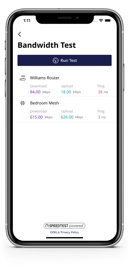 Screenshot of the MTE Wi-Fi Ultra App Speed Test Screen
