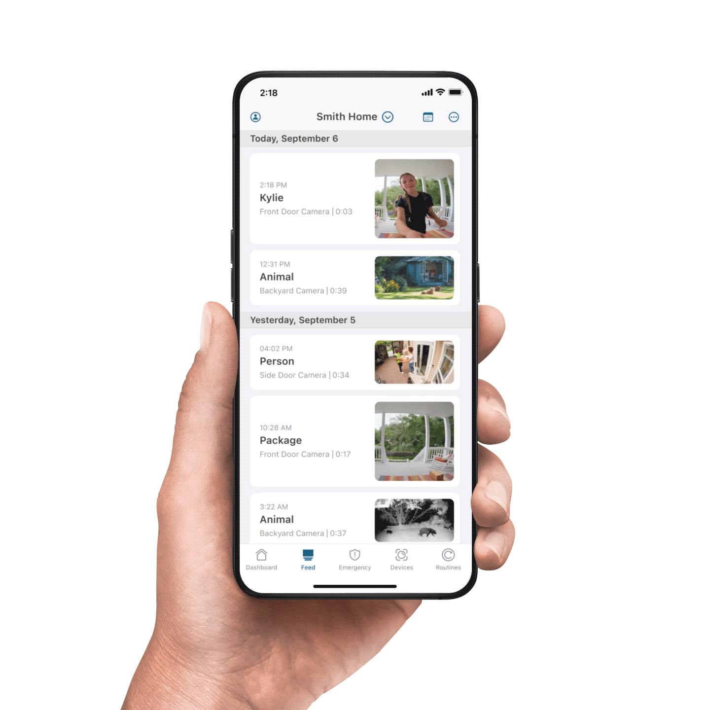 Demonstration of the saved moments view of the Arlo Home Security app
